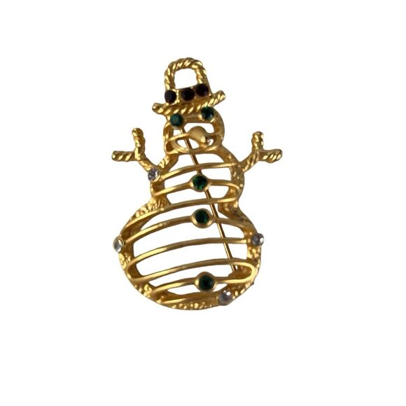 Gold Snowman Brooch Pin Ch - Picture 1 of 6